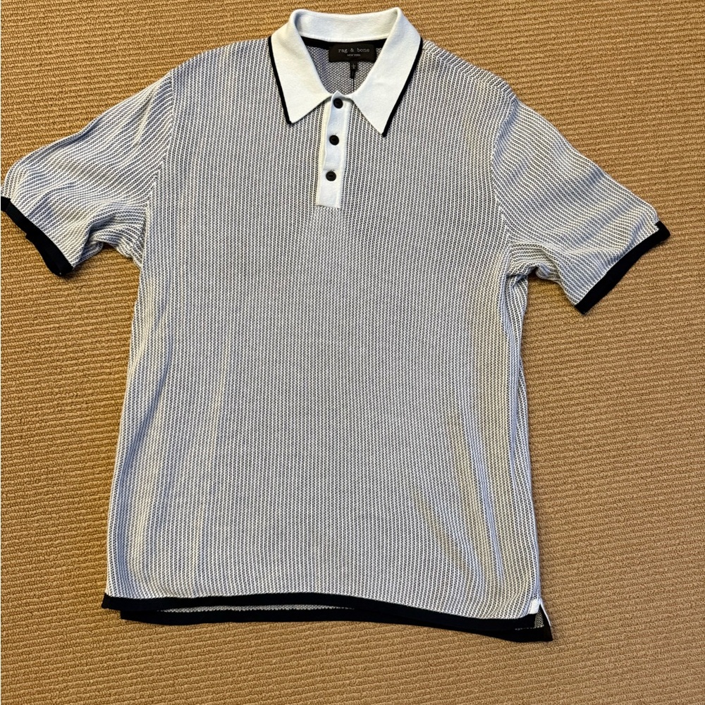 rag & bone White and Black Knit Polo Shirt